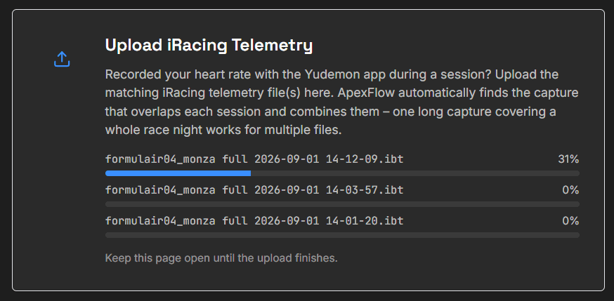 Upload in progress with a per-file progress bar